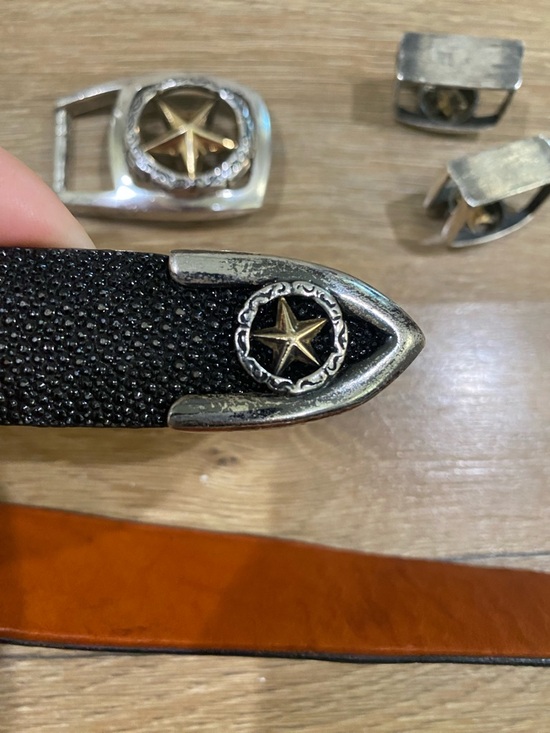 RARE Vintage 14KT GOLD & Sterling silver Genuine Stingray leather western belt